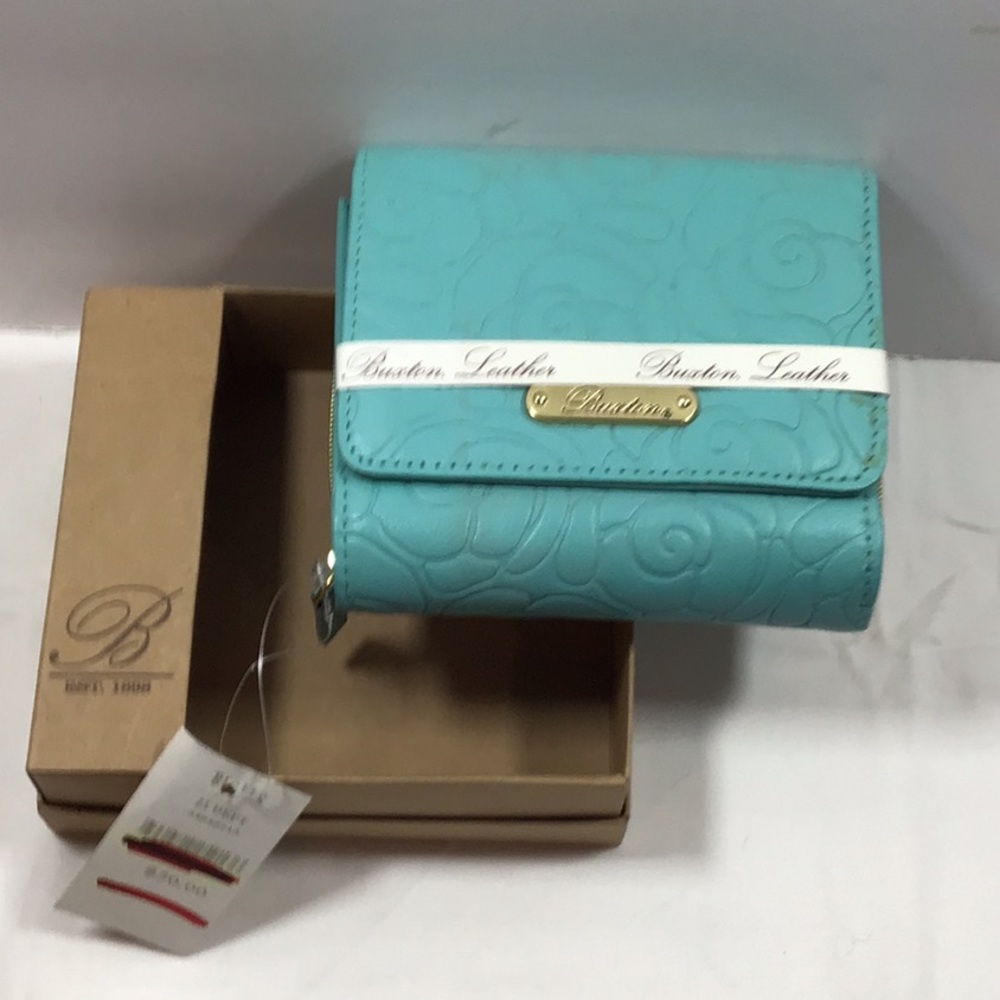 Buxton Blue Tri-Fold Wallet with Embossed Pattern
